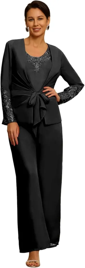 3 Piece Formal Pant Suits for Mother of The Bride for Women Wedding Guest Dressy Suit Gown with Jacket