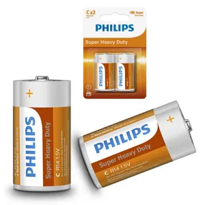 4 Pcs Philips C Batteries 1.5V R14 Zinc Chloride Battery Clocks Control