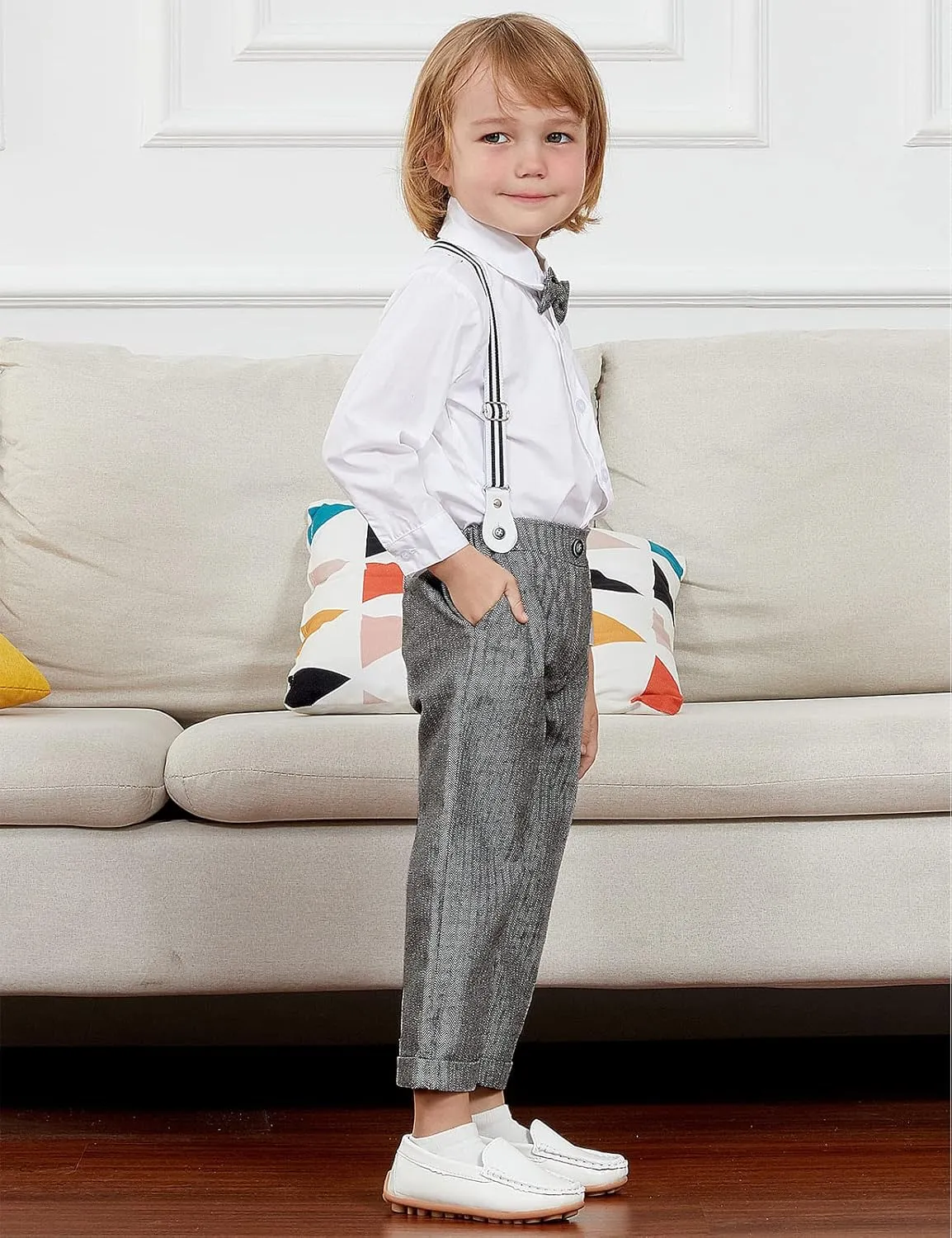 A&J DESIGN Toddler Suit Boys Baby Wedding Dress Clothes Kids Formal Outfit Set with Suspender