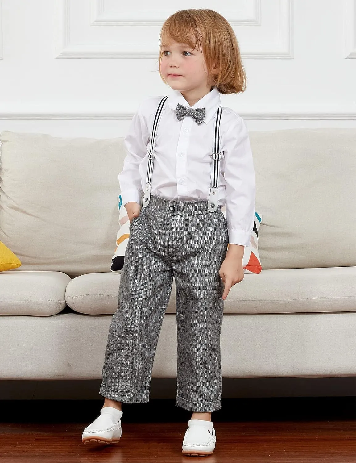 A&J DESIGN Toddler Suit Boys Baby Wedding Dress Clothes Kids Formal Outfit Set with Suspender