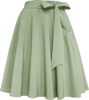 Afibi Womens Vintage High Waist A-Line Skater Skirt Flared Midi Skirt with Pockets