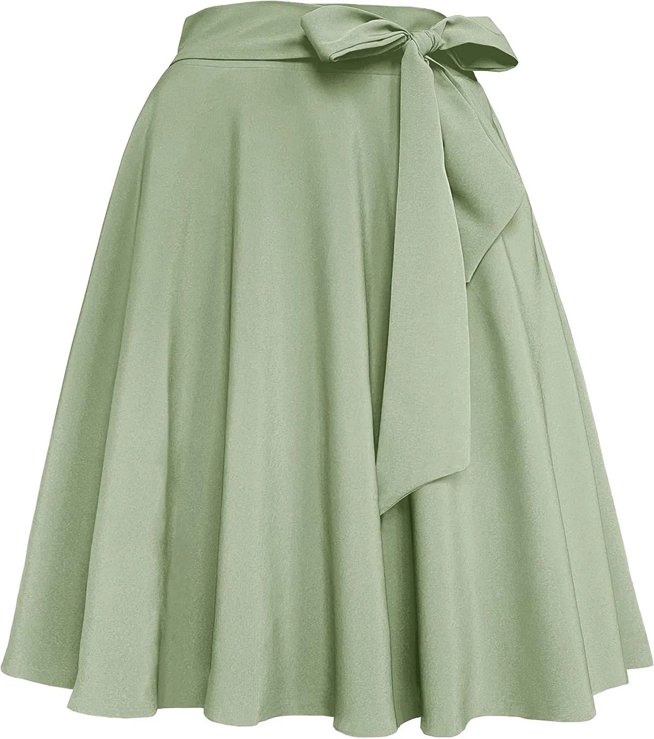 Afibi Womens Vintage High Waist A-Line Skater Skirt Flared Midi Skirt with Pockets