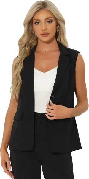Allegra K Casual Sleeveless Blazer Vest for Women's Spring Summer Cotton Linen Work Office Suit Vest Jacket