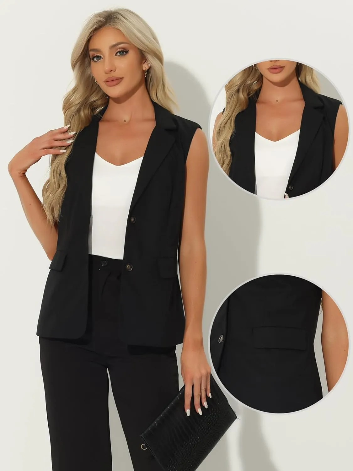 Allegra K Casual Sleeveless Blazer Vest for Women's Spring Summer Cotton Linen Work Office Suit Vest Jacket