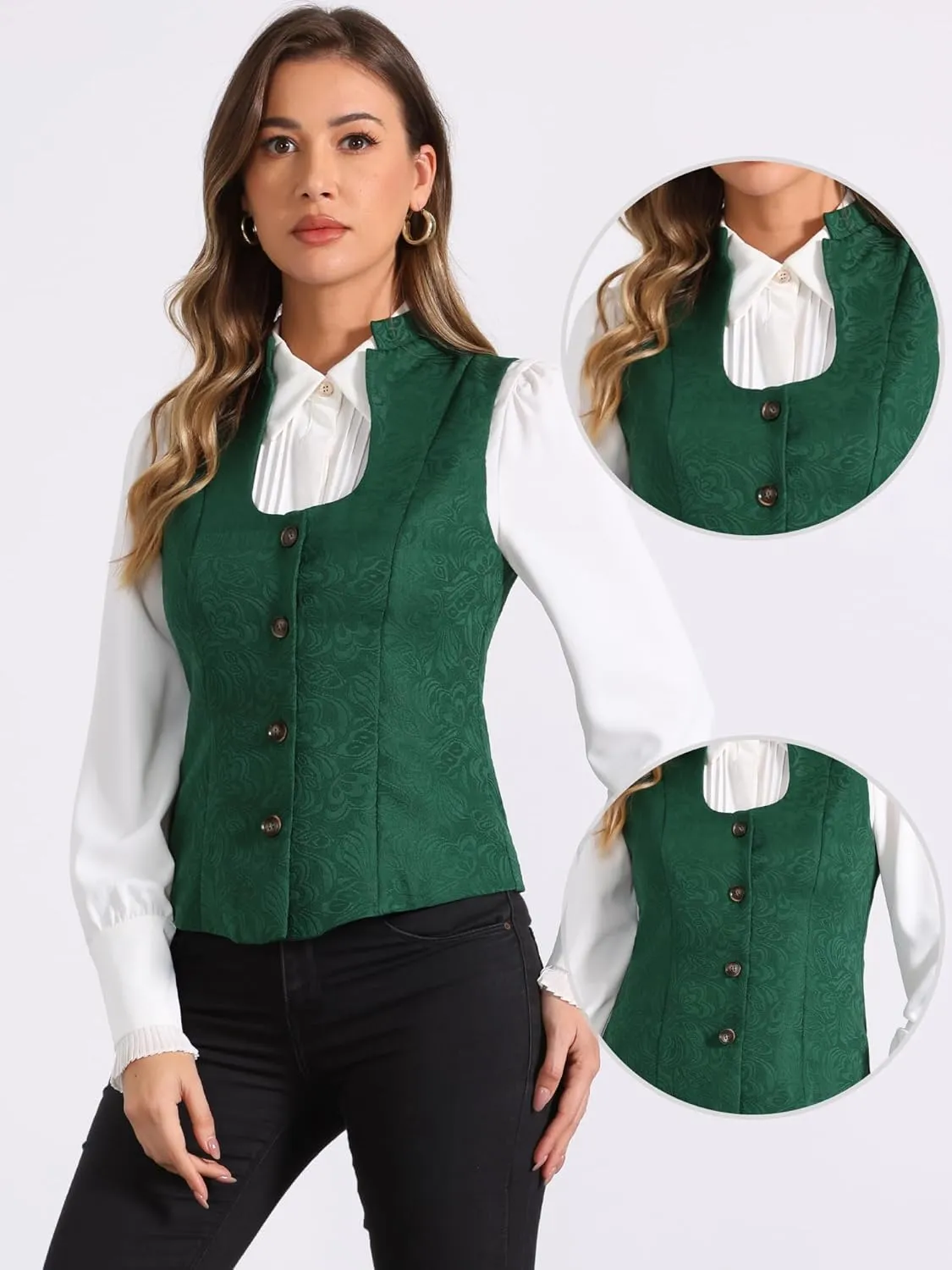 Allegra K Vintage Suit Waistcoat for Women's Gothic Blazer Sleeveless Steampunk Jacquard Dressy Vest
