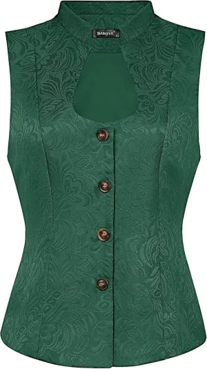 Allegra K Vintage Suit Waistcoat for Women's Gothic Blazer Sleeveless Steampunk Jacquard Dressy Vest