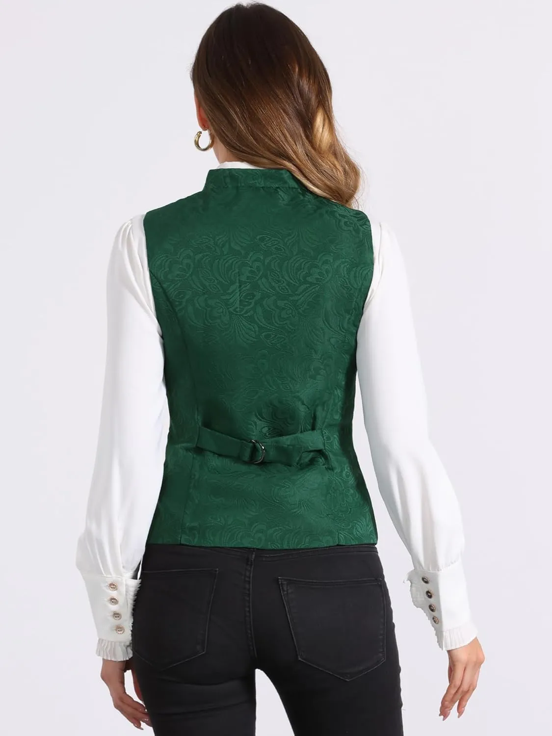 Allegra K Vintage Suit Waistcoat for Women's Gothic Blazer Sleeveless Steampunk Jacquard Dressy Vest