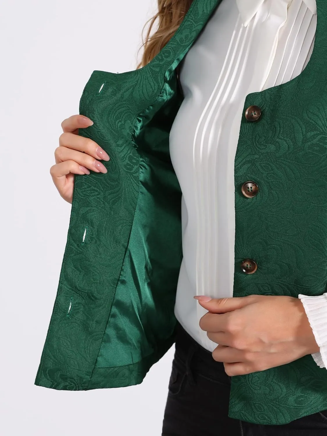Allegra K Vintage Suit Waistcoat for Women's Gothic Blazer Sleeveless Steampunk Jacquard Dressy Vest