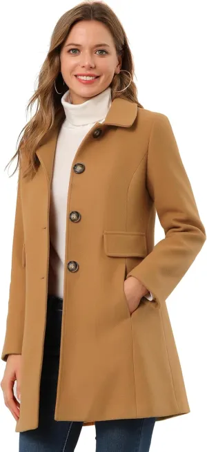 Allegra K Women's 2024 Coat Winter Vintage Single Breasted Long Peter Pan Collar Overcoat