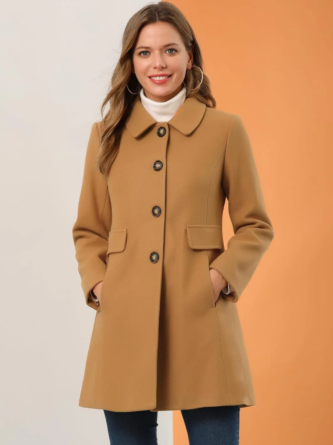 Allegra K Women's 2024 Coat Winter Vintage Single Breasted Long Peter Pan Collar Overcoat