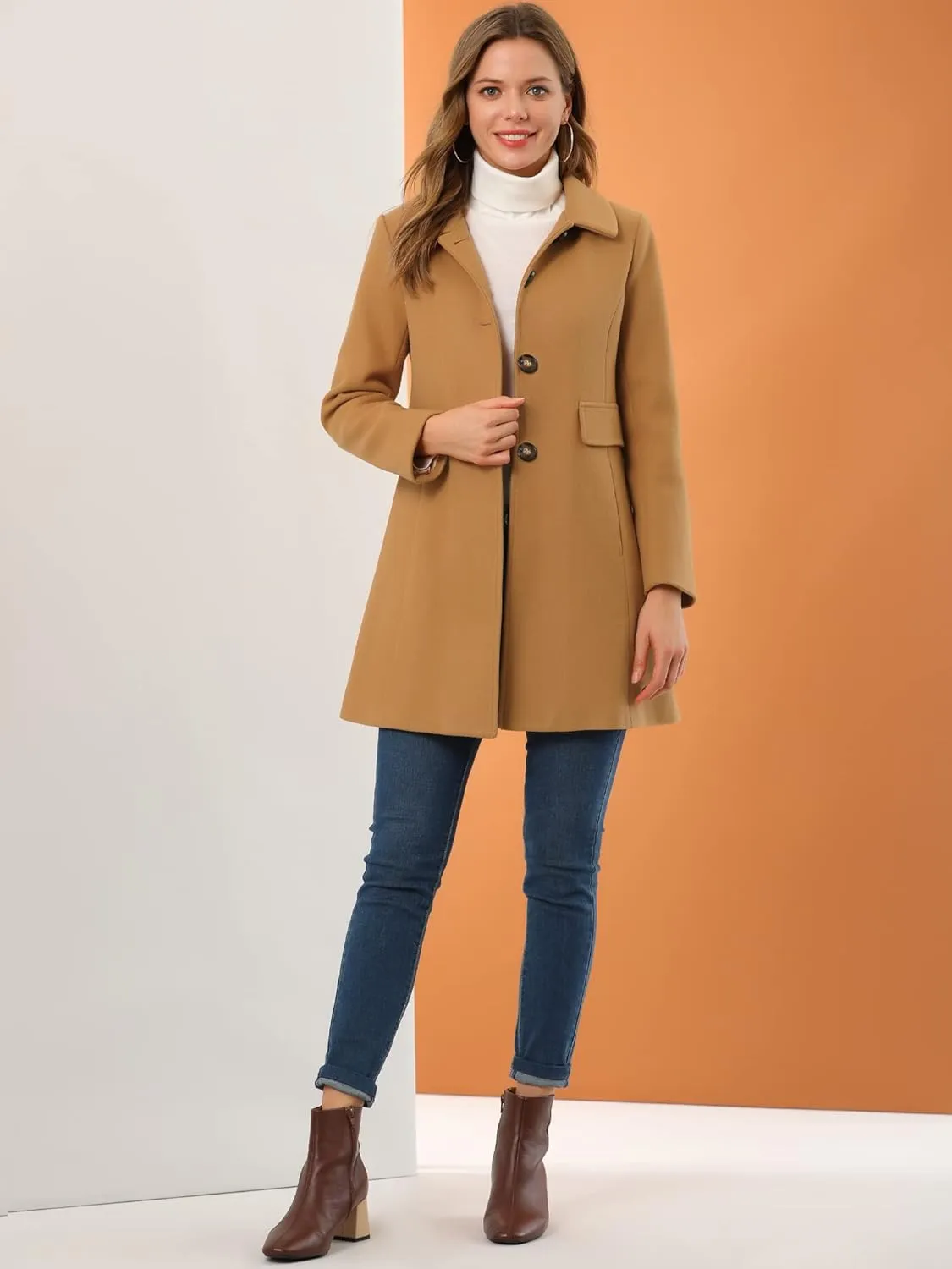 Allegra K Women's 2024 Coat Winter Vintage Single Breasted Long Peter Pan Collar Overcoat