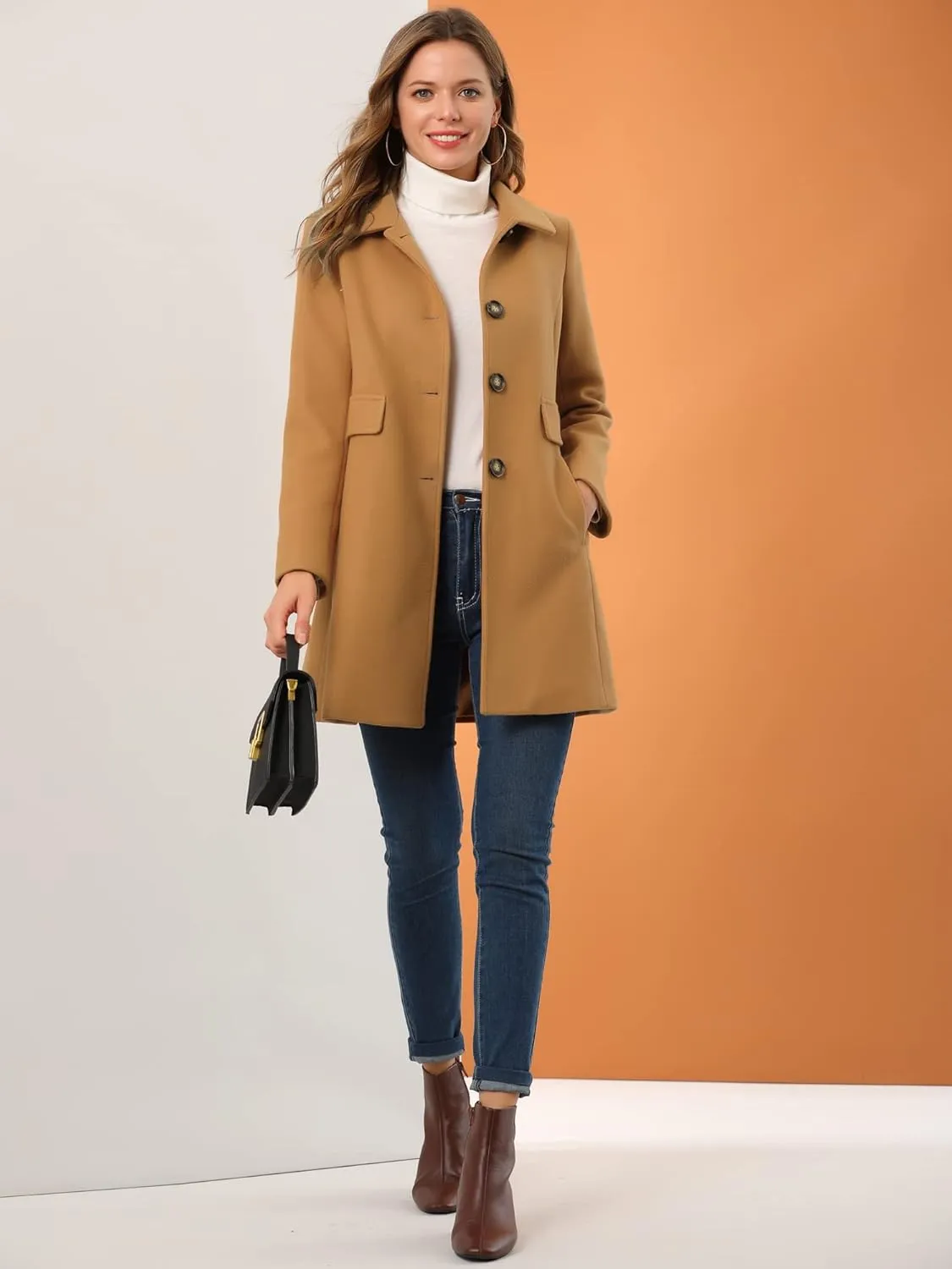 Allegra K Women's 2024 Coat Winter Vintage Single Breasted Long Peter Pan Collar Overcoat