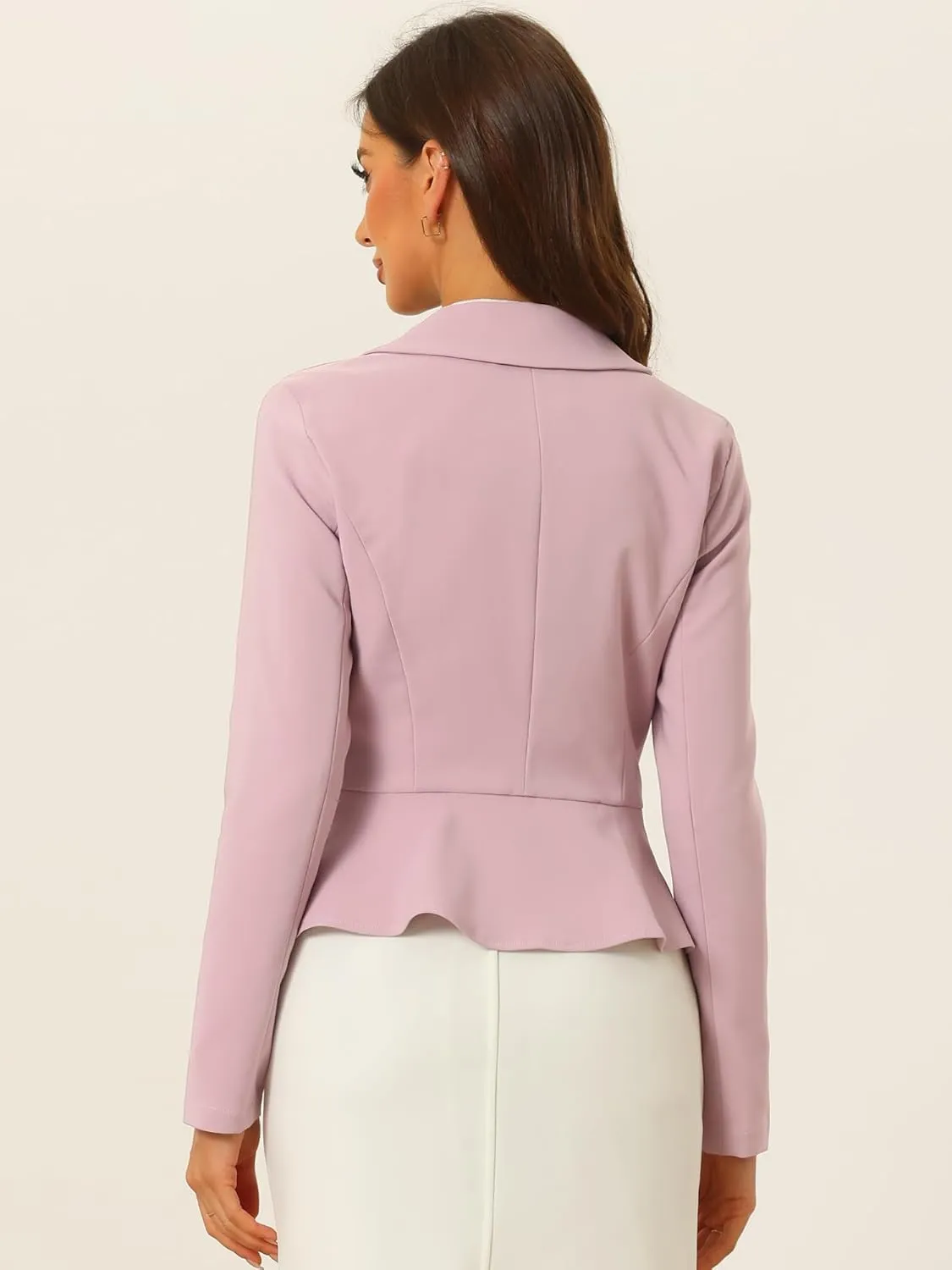 Allegra K Work Short Blazer for Women's Lapel Collar Long Sleeve Ruffle Casual Office Jacket