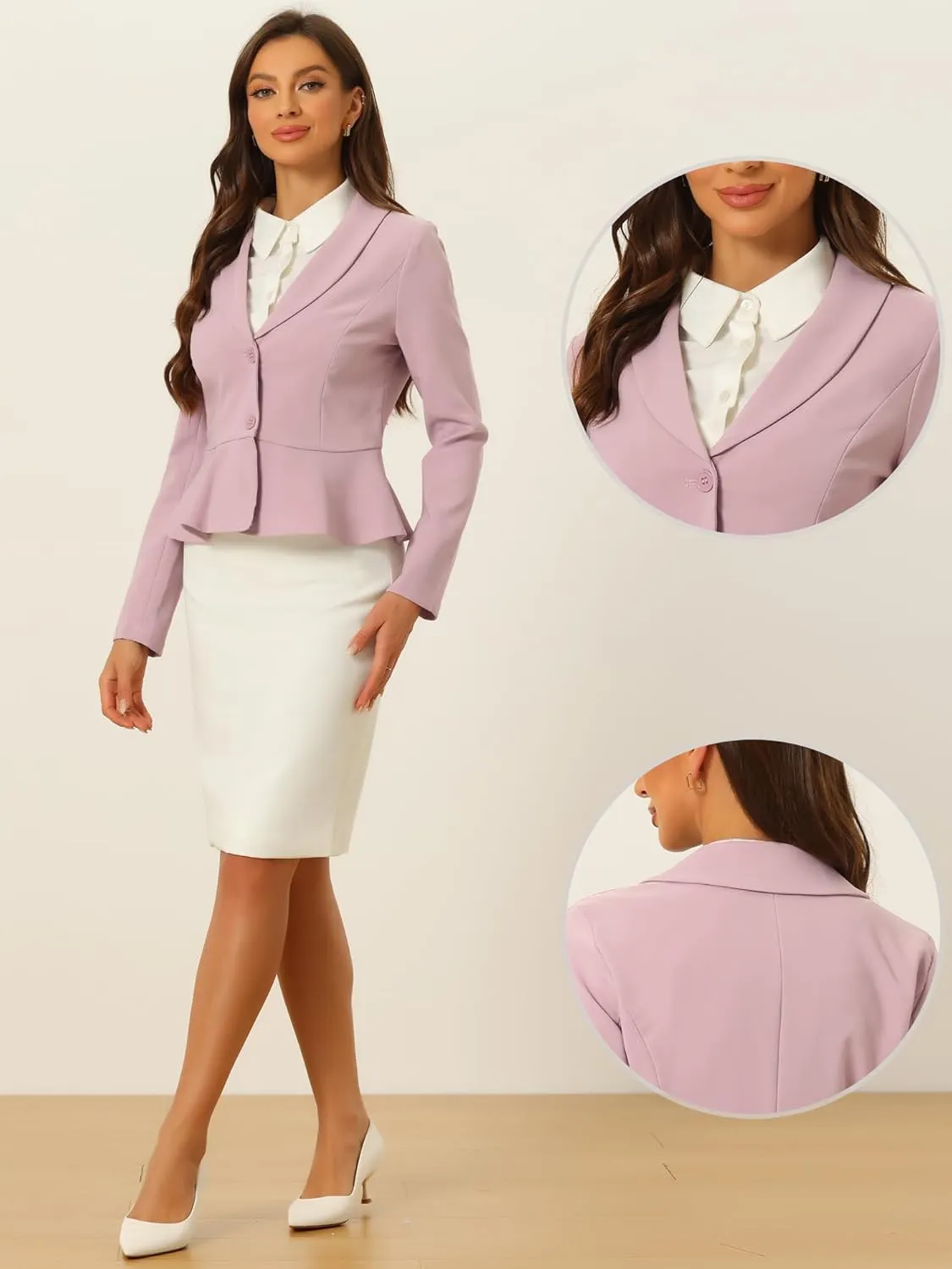 Allegra K Work Short Blazer for Women's Lapel Collar Long Sleeve Ruffle Casual Office Jacket