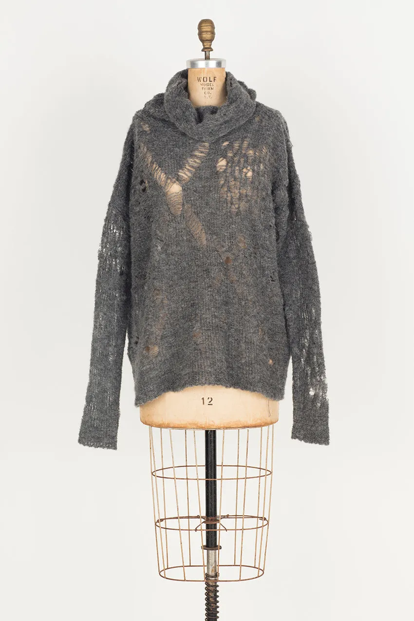 Alpaca Distressed spider lace sweater - Snow
