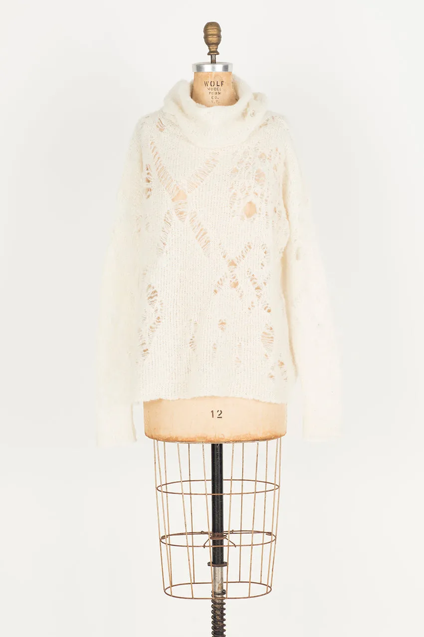 Alpaca Distressed spider lace sweater - Snow