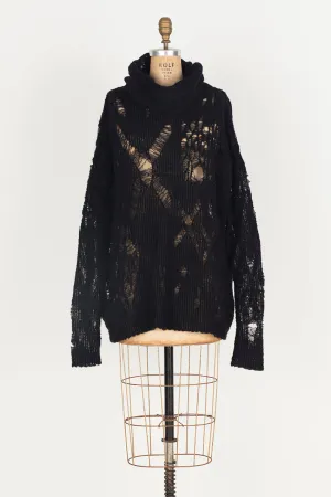Alpaca Distressed spider lace sweater - Snow