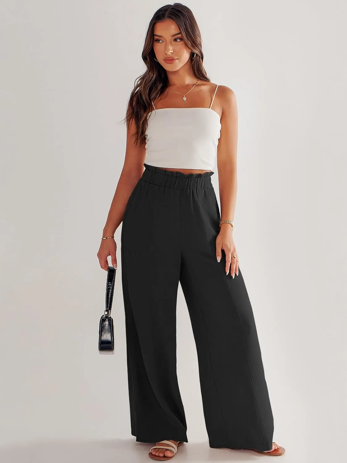 ANRABESS Womens Linen Pants 2025 Summer Casual Loose Wide Leg Palazzo Pants High Waist Flowy Beach Trousers Work Outfits