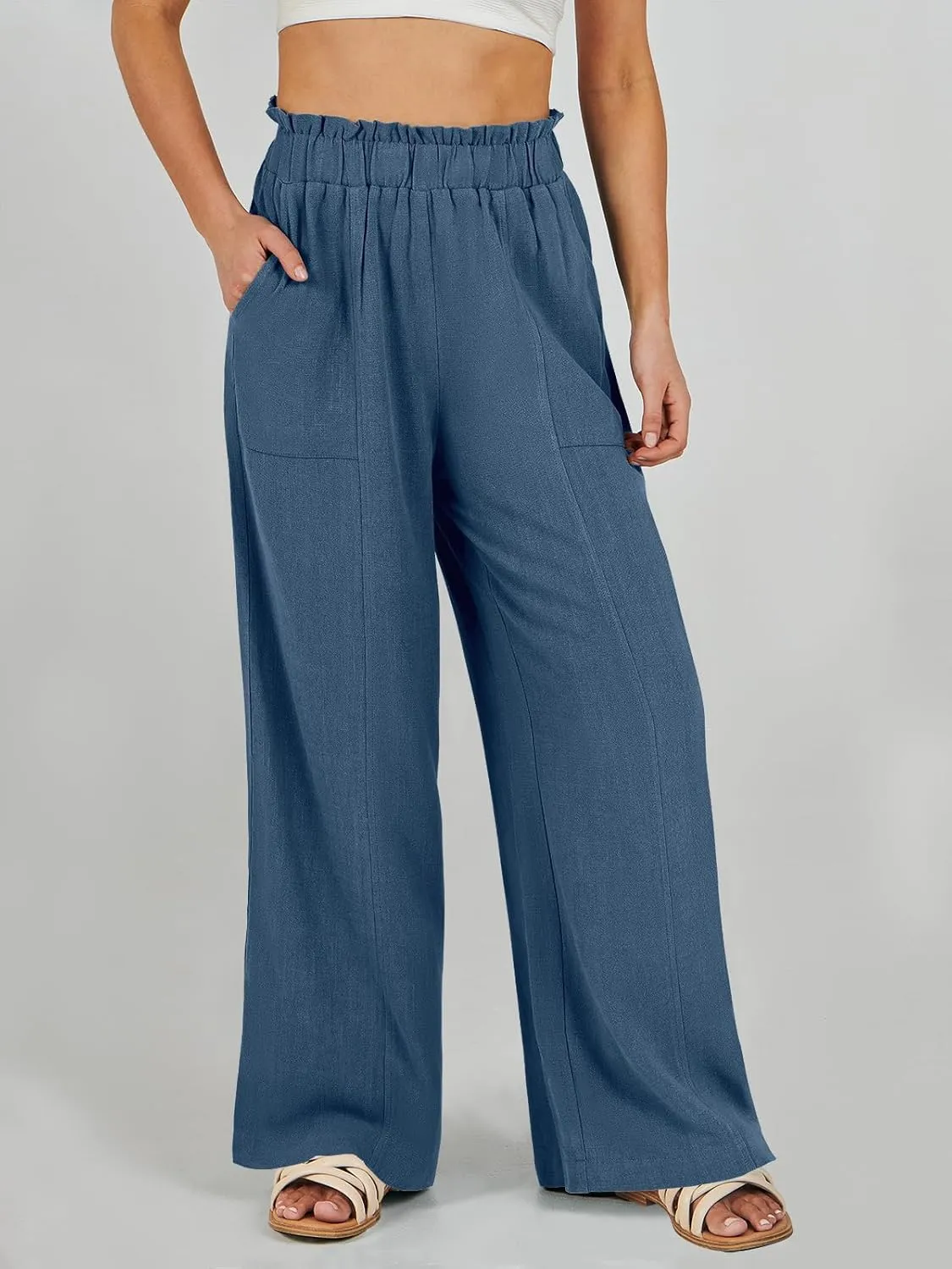 ANRABESS Womens Linen Pants 2025 Summer Casual Loose Wide Leg Palazzo Pants High Waist Flowy Beach Trousers Work Outfits