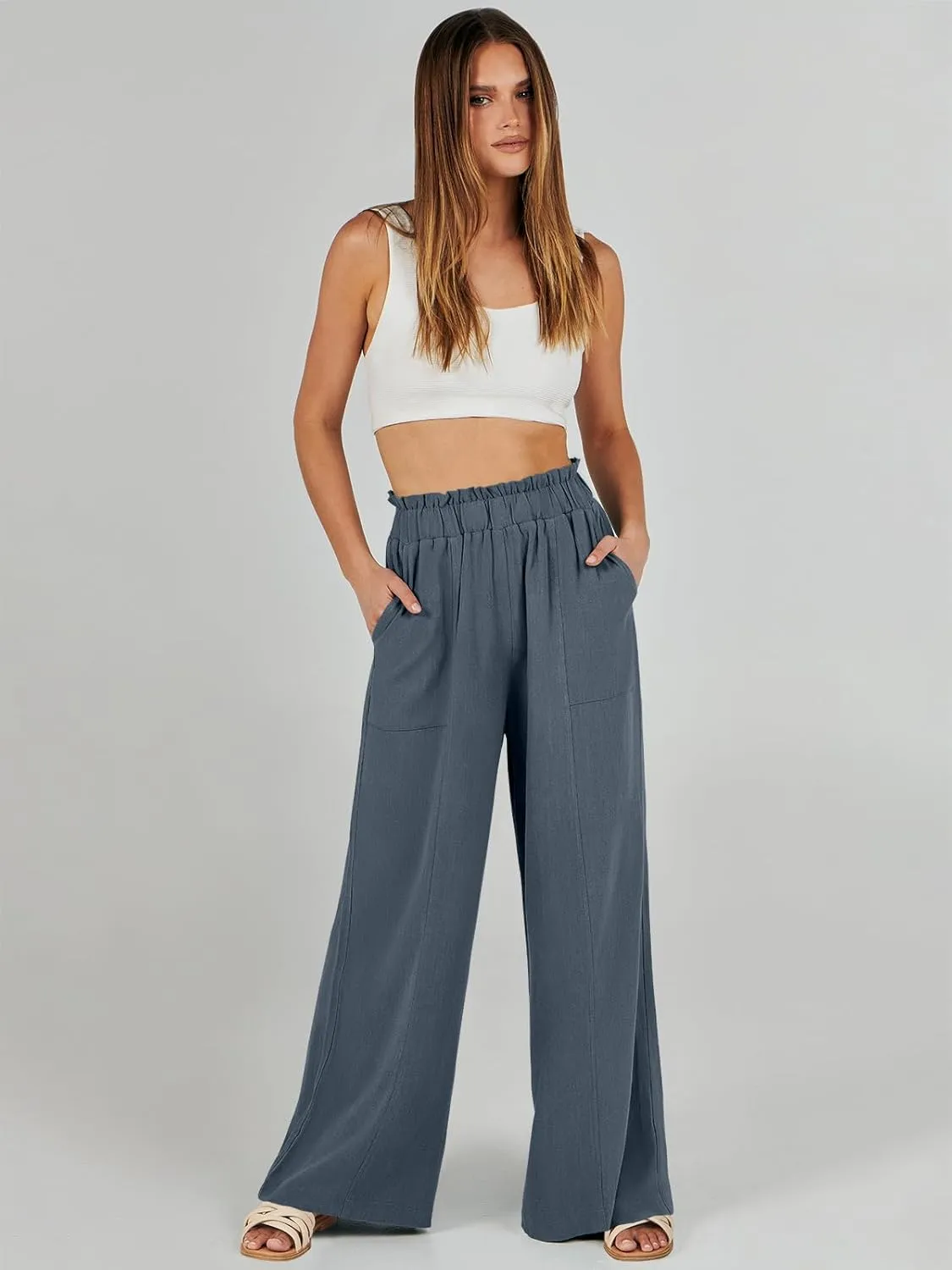 ANRABESS Womens Linen Pants 2025 Summer Casual Loose Wide Leg Palazzo Pants High Waist Flowy Beach Trousers Work Outfits