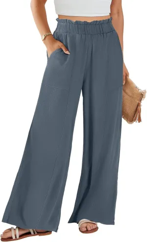 ANRABESS Womens Linen Pants 2025 Summer Casual Loose Wide Leg Palazzo Pants High Waist Flowy Beach Trousers Work Outfits