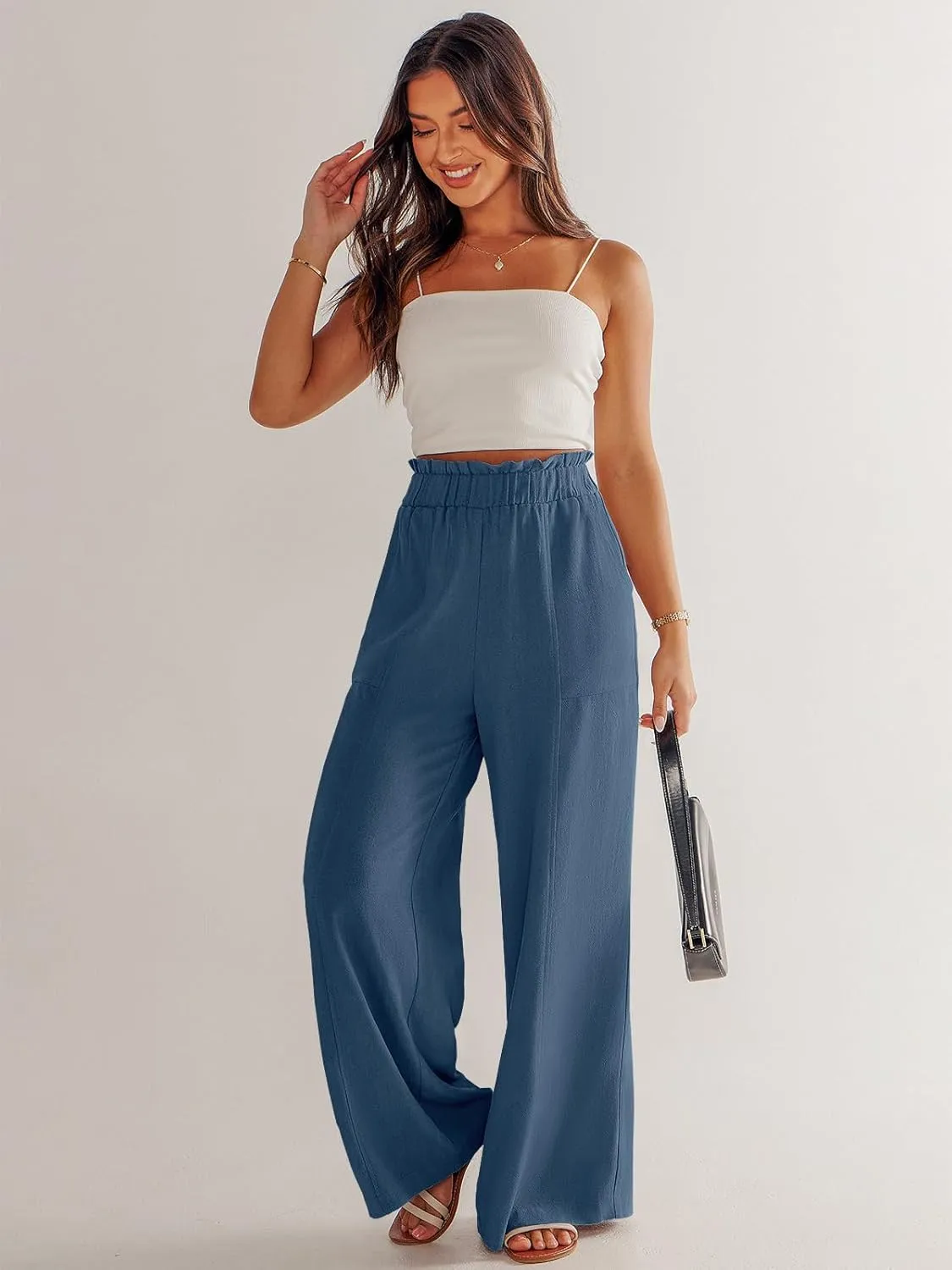 ANRABESS Womens Linen Pants 2025 Summer Casual Loose Wide Leg Palazzo Pants High Waist Flowy Beach Trousers Work Outfits