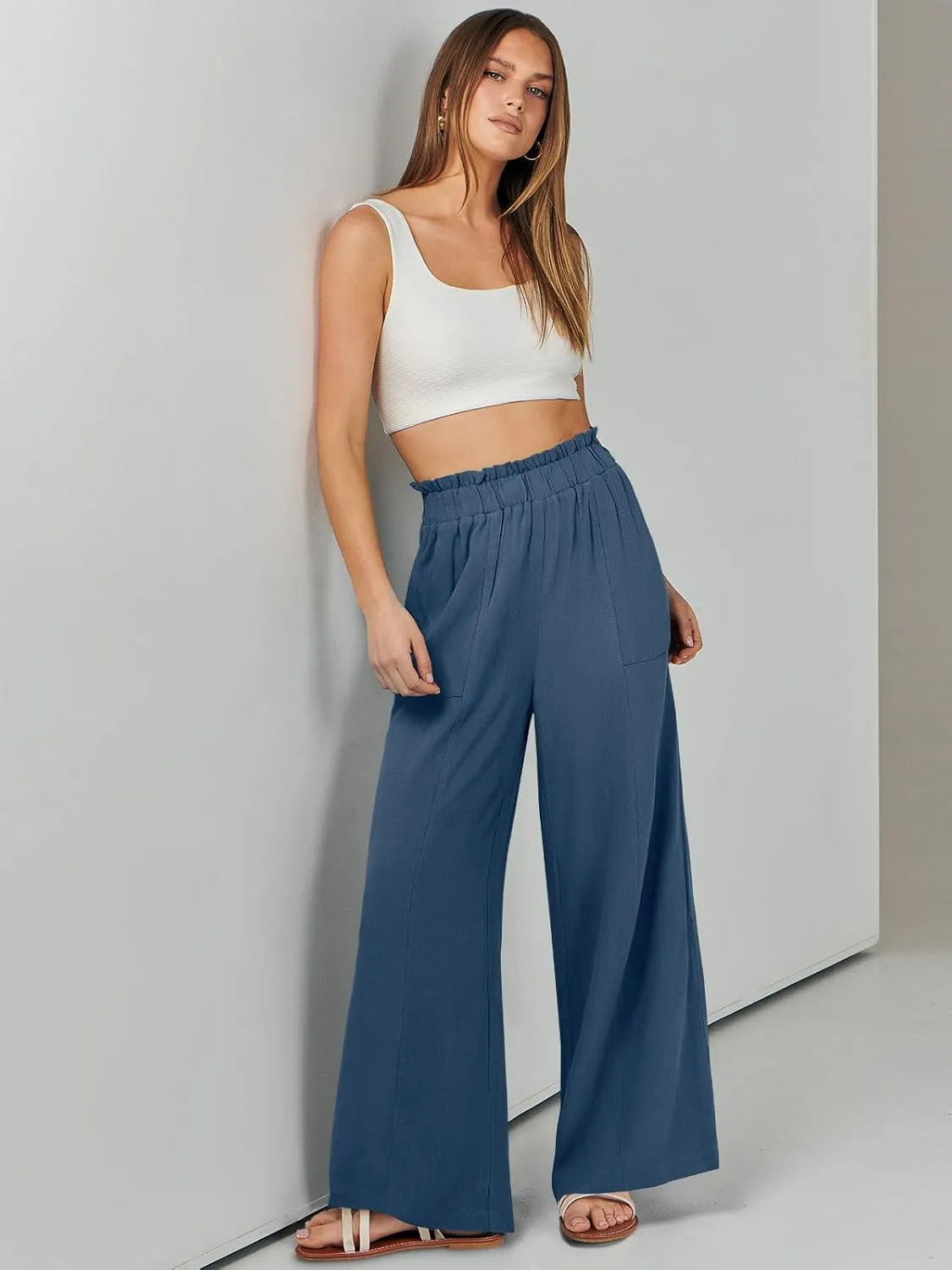 ANRABESS Womens Linen Pants 2025 Summer Casual Loose Wide Leg Palazzo Pants High Waist Flowy Beach Trousers Work Outfits