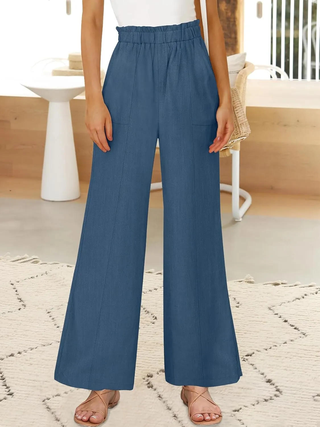 ANRABESS Womens Linen Pants 2025 Summer Casual Loose Wide Leg Palazzo Pants High Waist Flowy Beach Trousers Work Outfits
