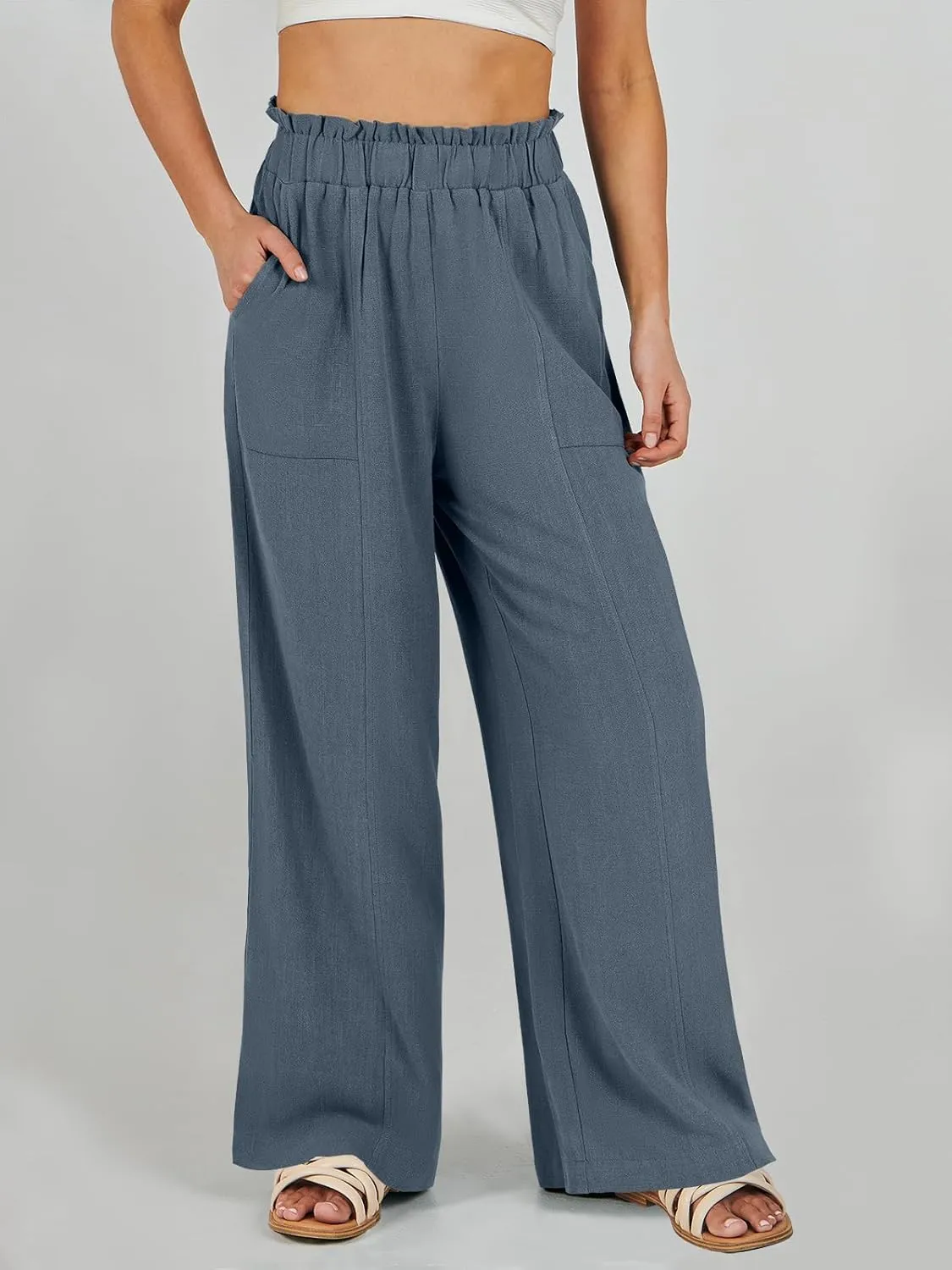 ANRABESS Womens Linen Pants 2025 Summer Casual Loose Wide Leg Palazzo Pants High Waist Flowy Beach Trousers Work Outfits