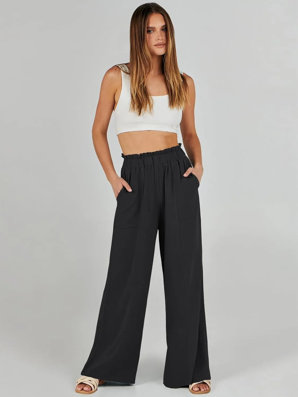 ANRABESS Womens Linen Pants 2025 Summer Casual Loose Wide Leg Palazzo Pants High Waist Flowy Beach Trousers Work Outfits