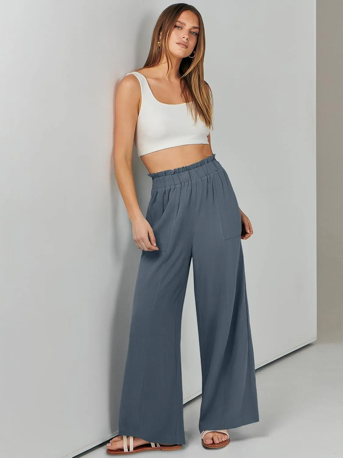 ANRABESS Womens Linen Pants 2025 Summer Casual Loose Wide Leg Palazzo Pants High Waist Flowy Beach Trousers Work Outfits