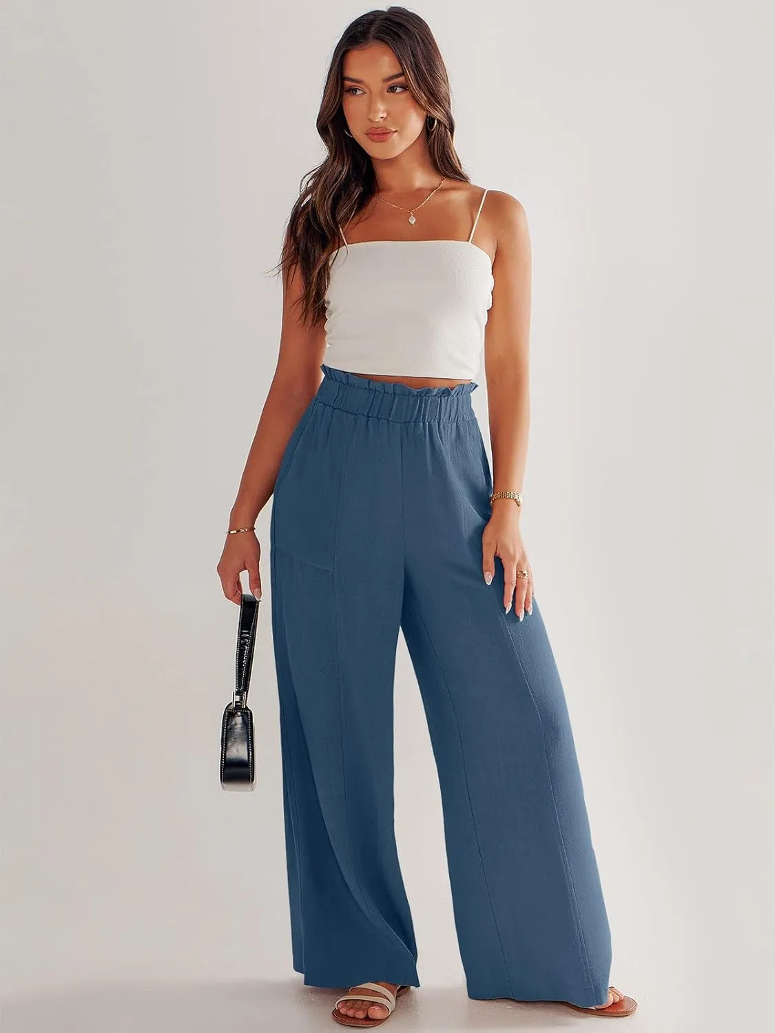 ANRABESS Womens Linen Pants 2025 Summer Casual Loose Wide Leg Palazzo Pants High Waist Flowy Beach Trousers Work Outfits