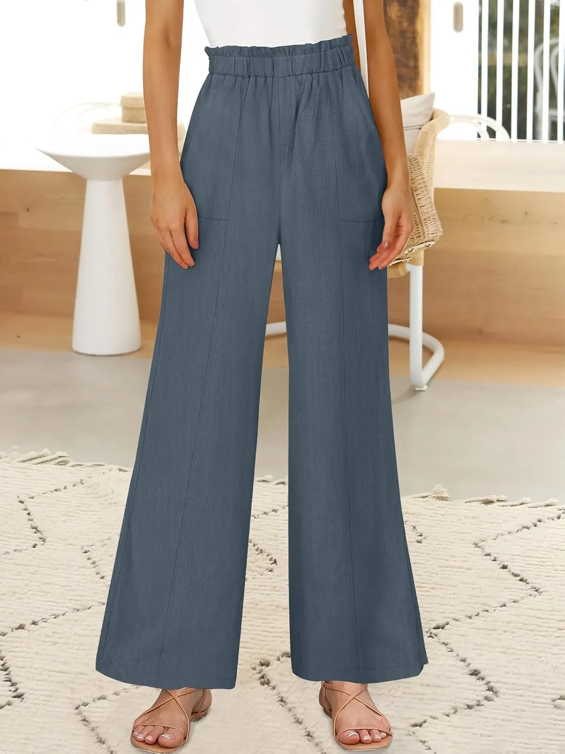 ANRABESS Womens Linen Pants 2025 Summer Casual Loose Wide Leg Palazzo Pants High Waist Flowy Beach Trousers Work Outfits