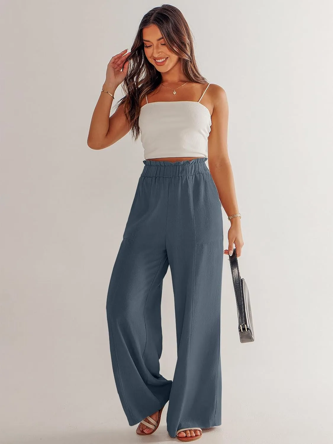 ANRABESS Womens Linen Pants 2025 Summer Casual Loose Wide Leg Palazzo Pants High Waist Flowy Beach Trousers Work Outfits