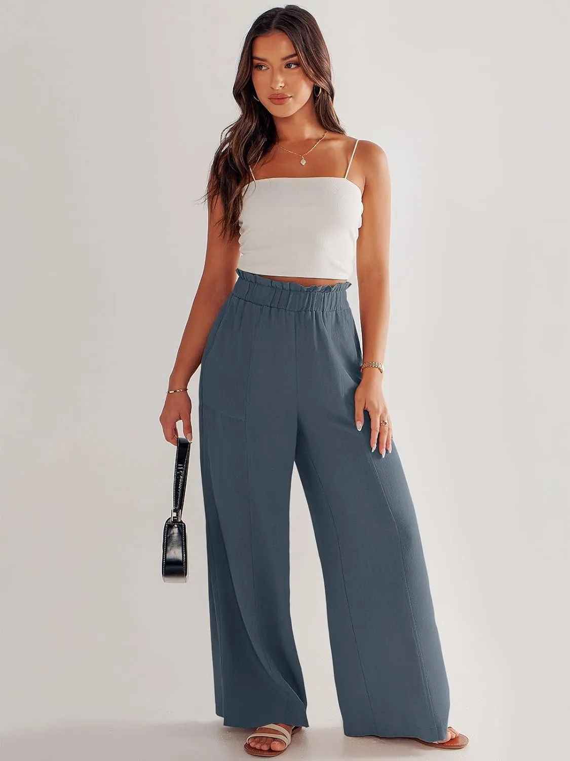 ANRABESS Womens Linen Pants 2025 Summer Casual Loose Wide Leg Palazzo Pants High Waist Flowy Beach Trousers Work Outfits