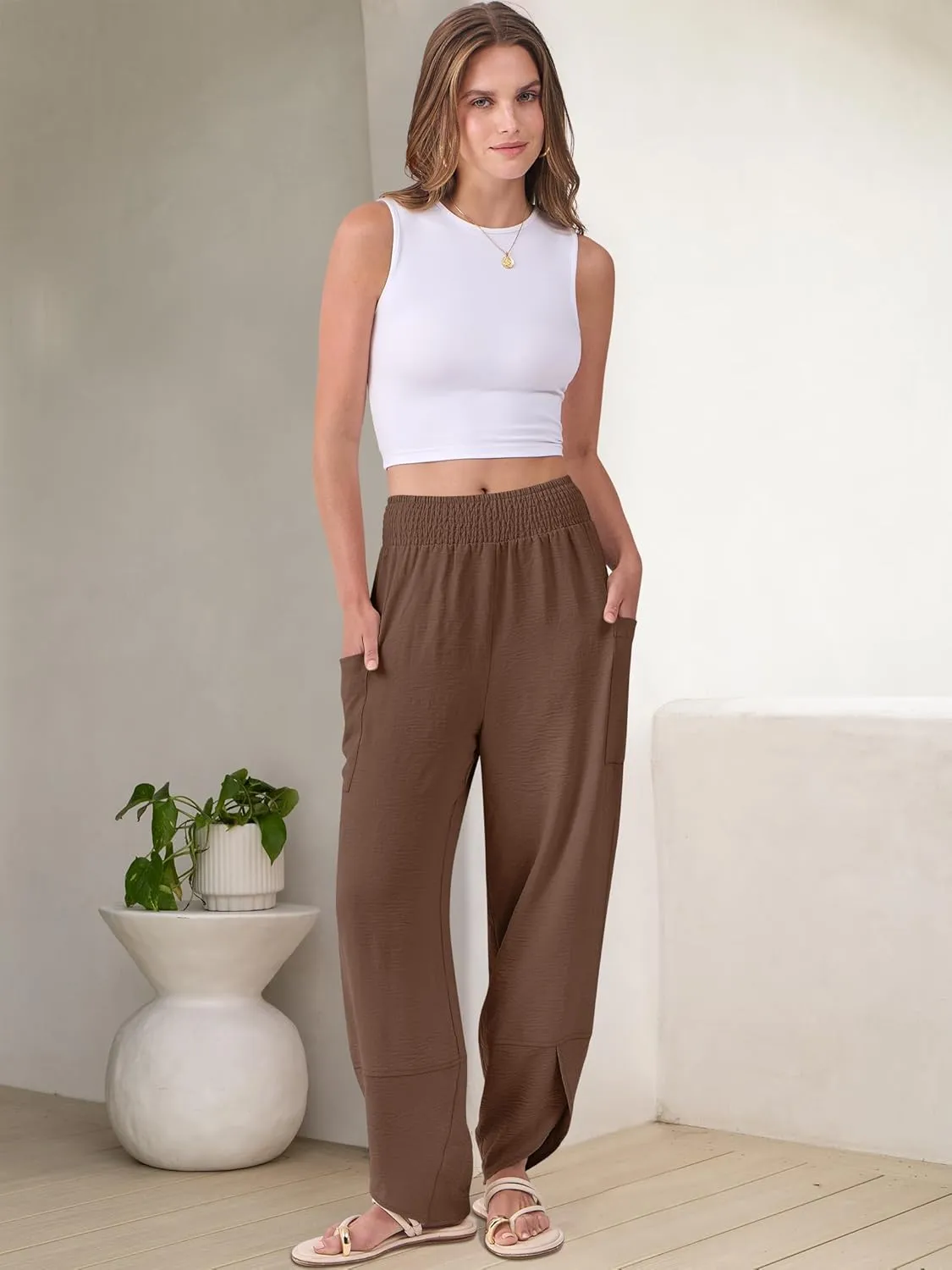 ANRABESS Womens Wide Leg Palazzo Capri Pants 2025 Summer Casual Loose High Waisted Lounge Flowy Cropped Beach Work Trousers