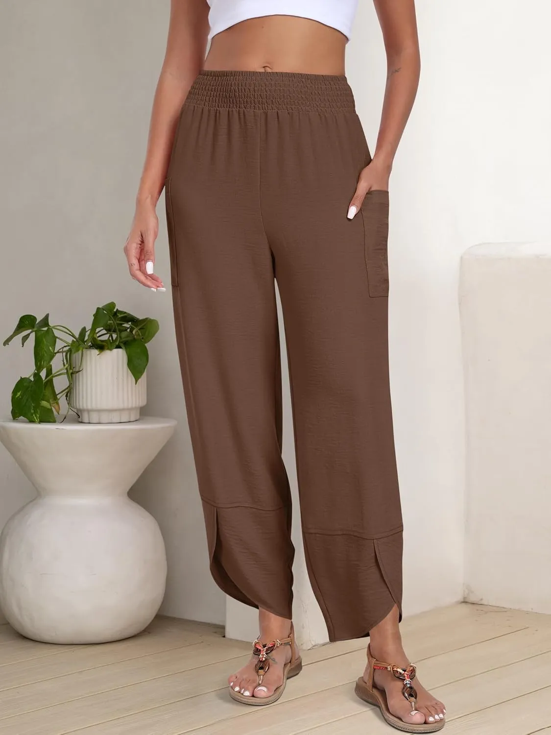 ANRABESS Womens Wide Leg Palazzo Capri Pants 2025 Summer Casual Loose High Waisted Lounge Flowy Cropped Beach Work Trousers