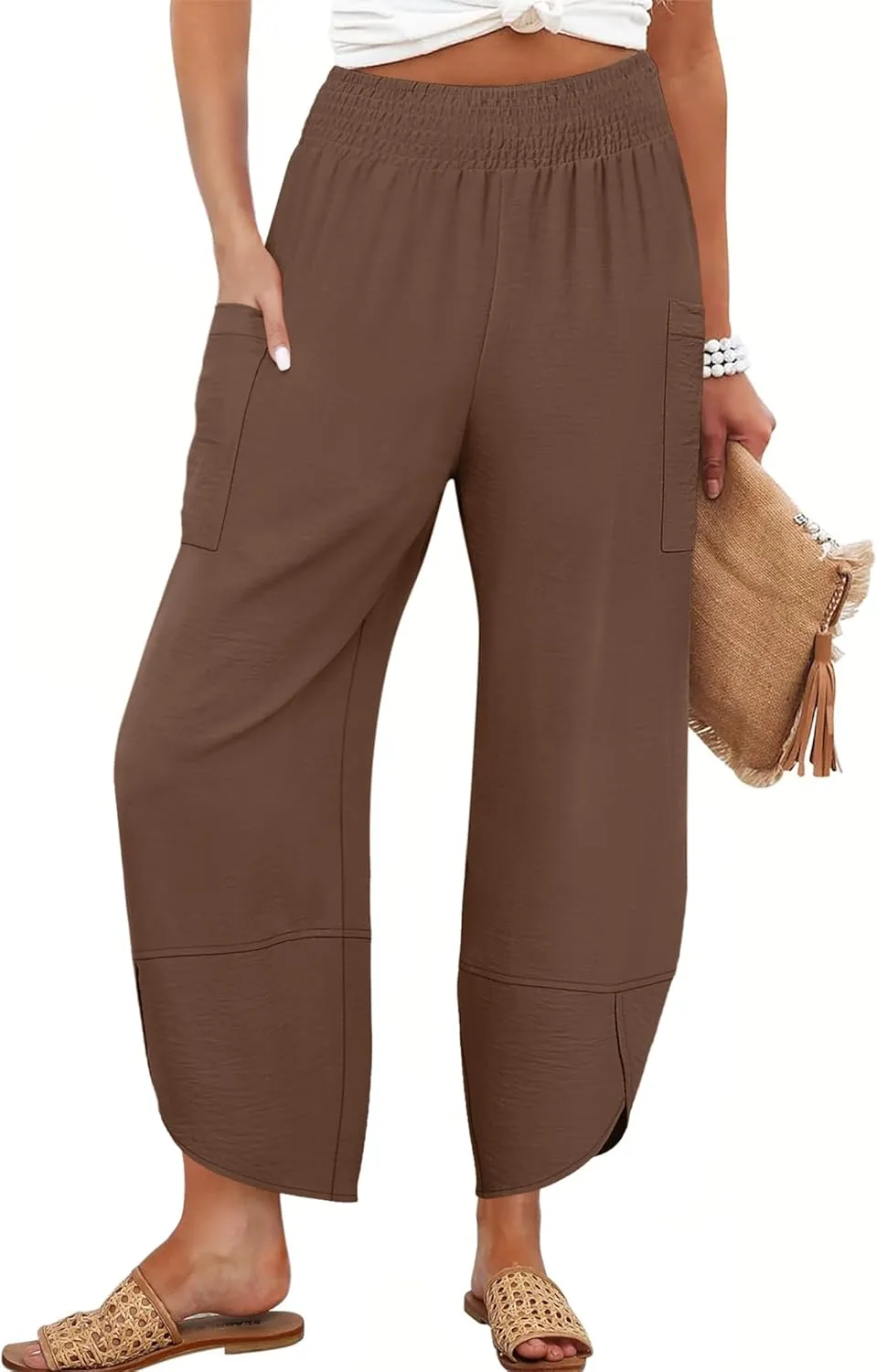 ANRABESS Womens Wide Leg Palazzo Capri Pants 2025 Summer Casual Loose High Waisted Lounge Flowy Cropped Beach Work Trousers