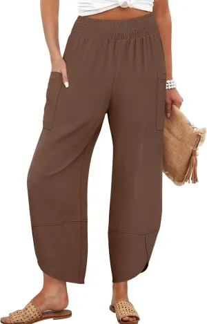 ANRABESS Womens Wide Leg Palazzo Capri Pants 2025 Summer Casual Loose High Waisted Lounge Flowy Cropped Beach Work Trousers