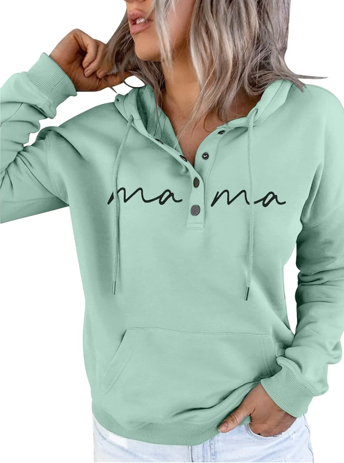 ASTANFY Womens Crewneck Sweatshirt Mama Letter Print Long Sleeve Loose Fashion Pullover Top