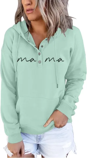 ASTANFY Womens Crewneck Sweatshirt Mama Letter Print Long Sleeve Loose Fashion Pullover Top
