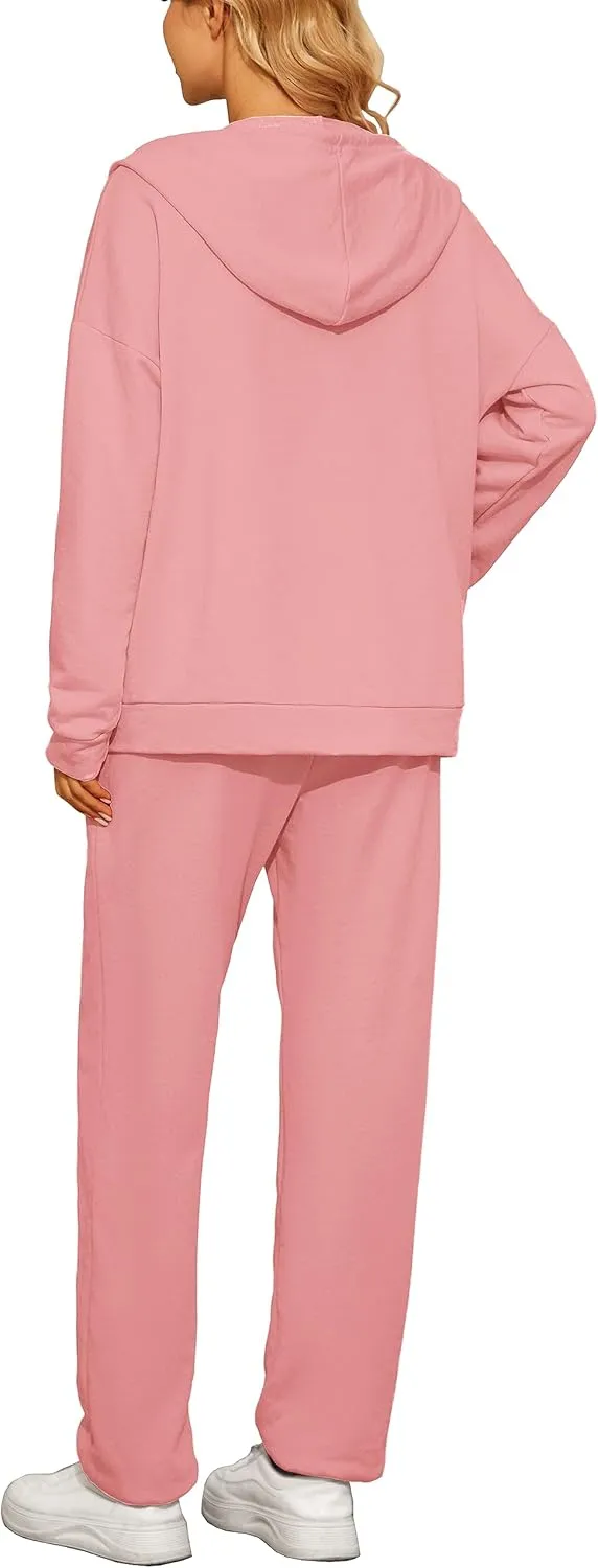 AUXDIO Women 2 Piece Outfits Tracksuit Casual Zip Up Hoodie Sweatsuits Jogging Long Pant Set