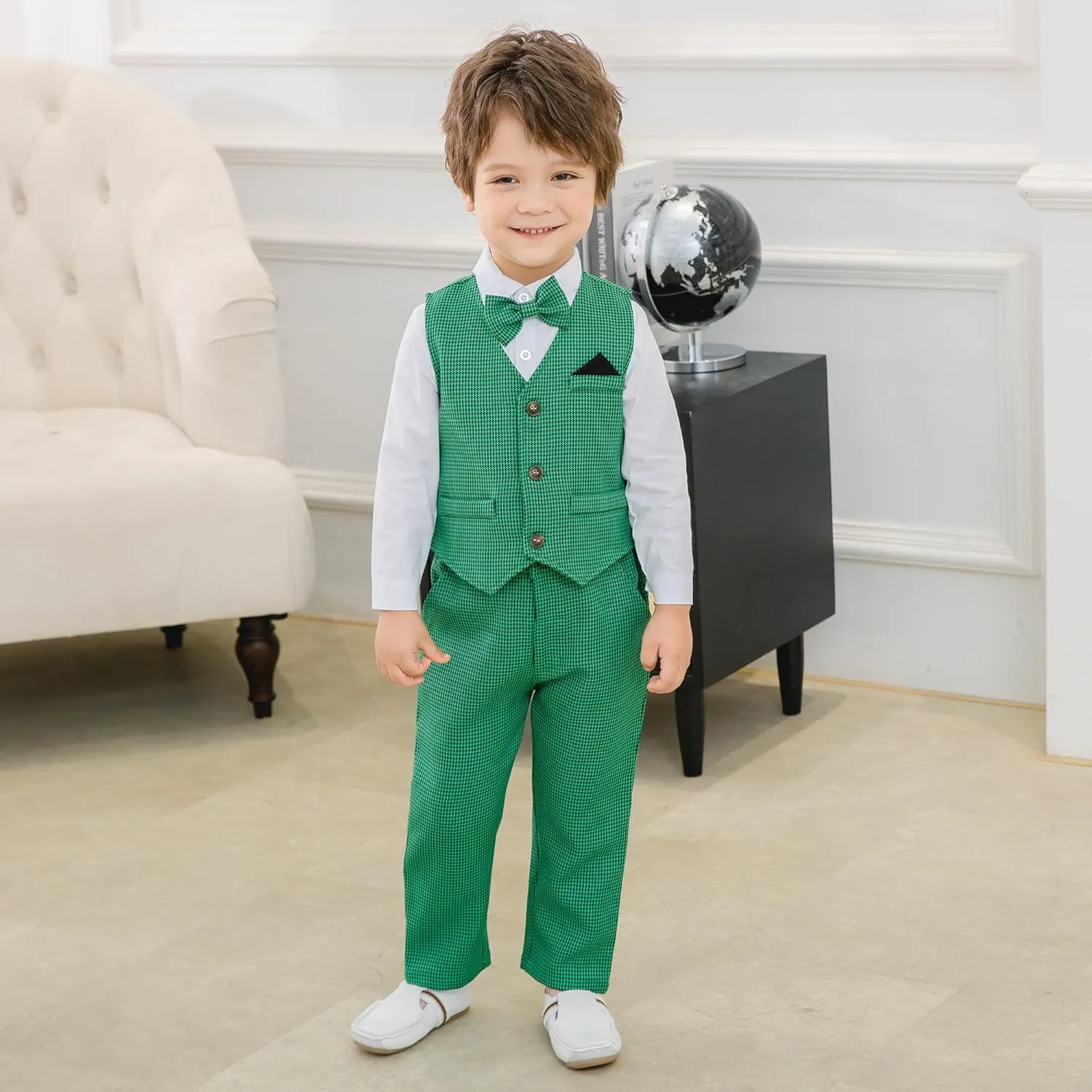 Baby Boys' 4-Piece Gentleman Suit Set with Shirt, Vest, Bowtie and Pants Outfits