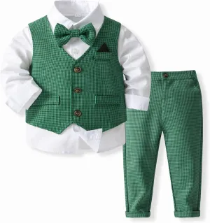 Baby Boys' 4-Piece Gentleman Suit Set with Shirt, Vest, Bowtie and Pants Outfits