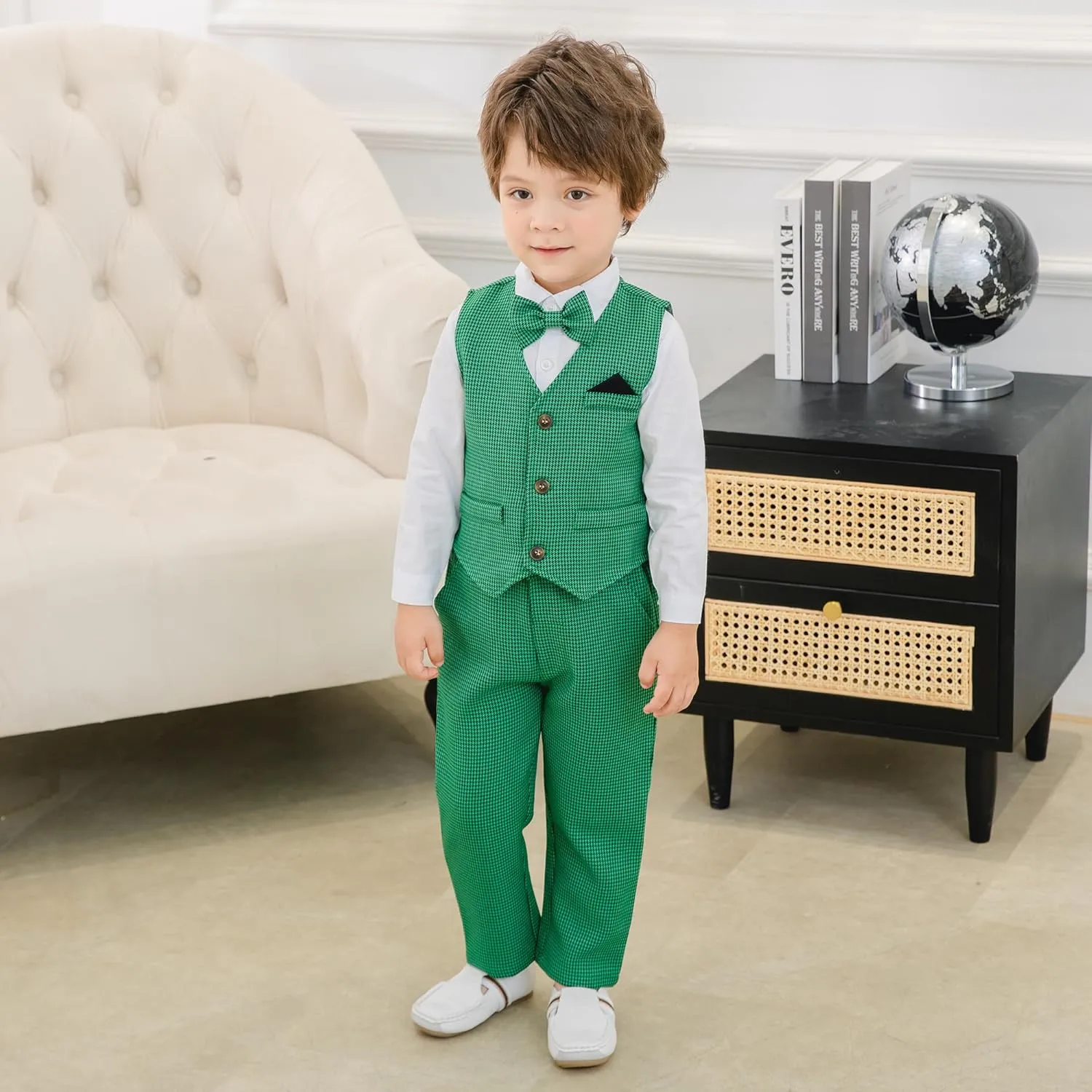 Baby Boys' 4-Piece Gentleman Suit Set with Shirt, Vest, Bowtie and Pants Outfits