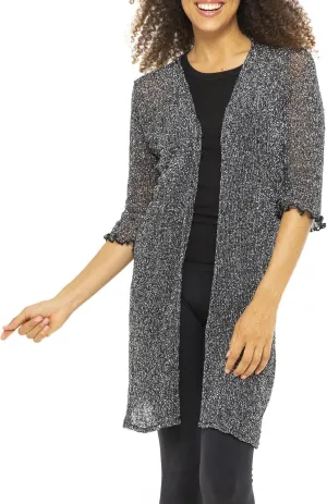 Back From Bali Womens Metallic Sheer Long Cardigan Open Front Shrug Lite Kimono Sweater Lightweight Knit