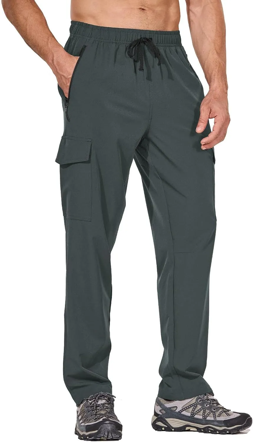 baleaf Men's Hiking Pants Water Resistant Cargo Quick Dry Travel Elastic Waist with Zip Pockets UPF 50  for Work Running
