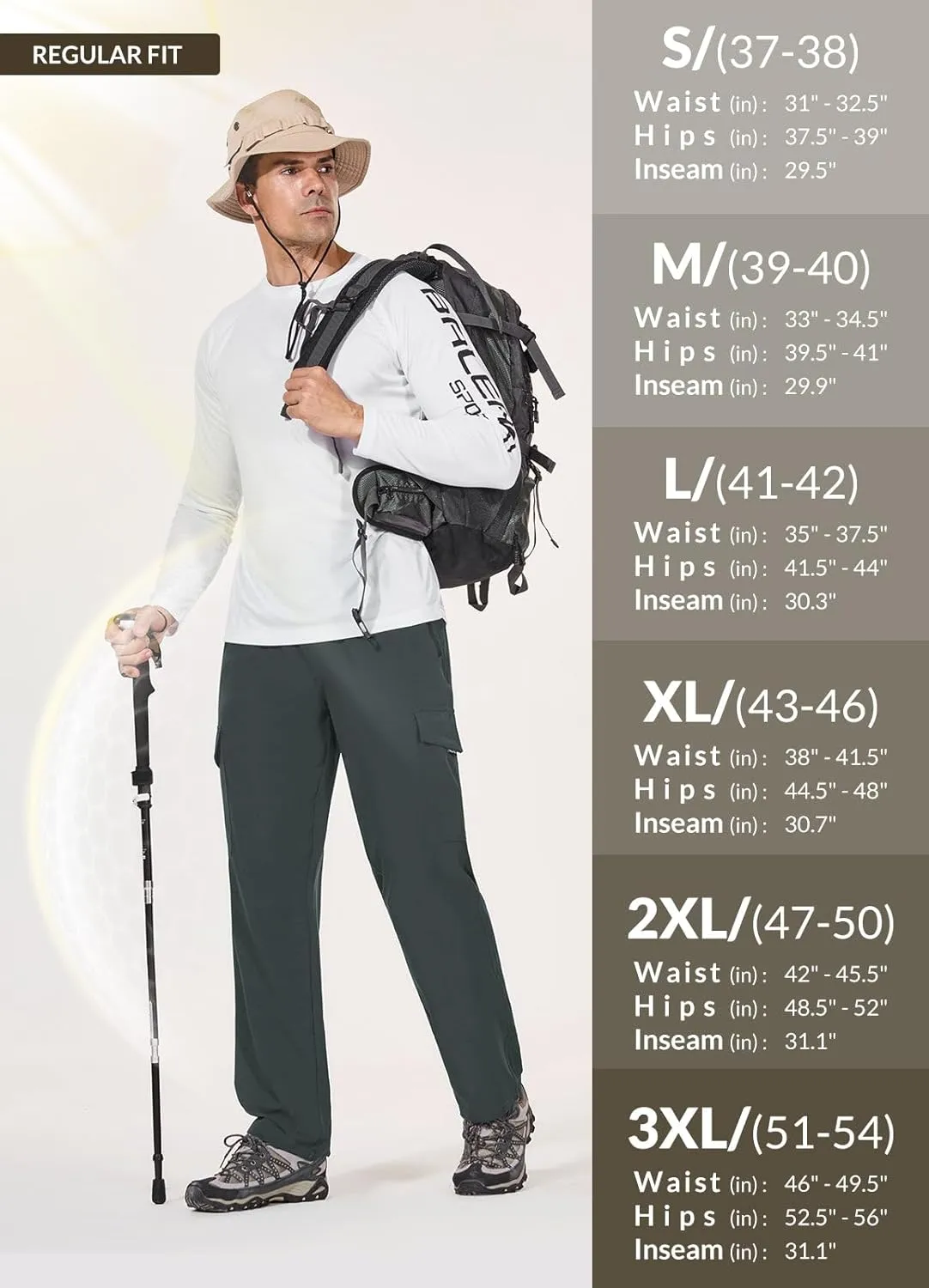 baleaf Men's Hiking Pants Water Resistant Cargo Quick Dry Travel Elastic Waist with Zip Pockets UPF 50  for Work Running
