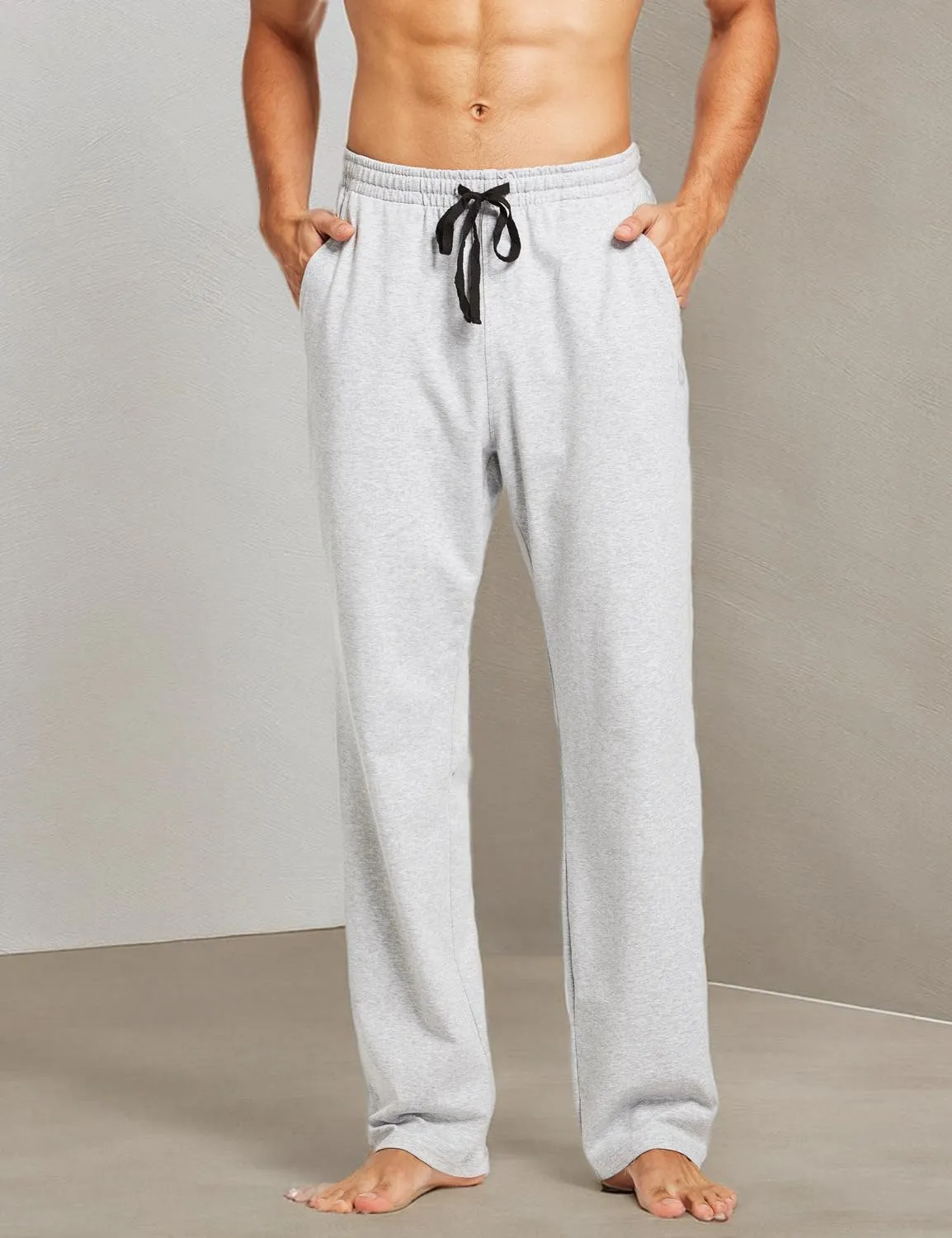 baleaf Men's Sweatpants Casual Lounge Cotton Pajama Yoga Pants Open Bottom Straight Leg Male Sweat Pants with Pockets