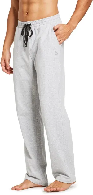 baleaf Men's Sweatpants Casual Lounge Cotton Pajama Yoga Pants Open Bottom Straight Leg Male Sweat Pants with Pockets
